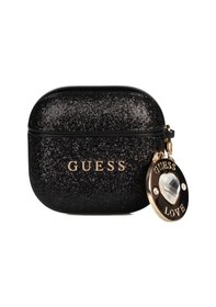 Resim Apple Uyumlu AirPods 4 Kılıf Guess Lisanslı Glitter Elmas Kalp Zincirli Kılıf Siyah 