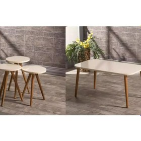 Resim Zigon Sehpa Ve Orta Sehpa Set Ahşap Kr Torna Krem Diğer 