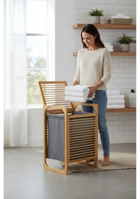 Resim Porsima Pbt-350 Ahşap Bambu Kirli Sepeti Çok Amaçlı Banyo Düzenleyici Kirli Çamaşır Sepeti Organizeri Gri 
