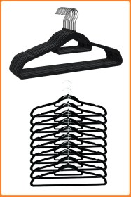 Resim Kadife Askı, Pantolon Askısı, Elbise Askısı, Yüksek Kalite Kadife Kıyafet Askısı, 41 Cm, 10 Adet Siyah 