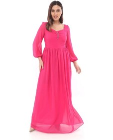 Resim Kalp Yaka Büyük Beden Elbise 1785-fuşya Fuşya 