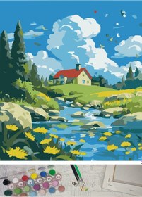 Resim Moranka Tuval&boya Sayılarla Boyama Hobi Tuval Seti Numaralıtuval Fırça Boya Dahil Çıtalı 40x50 Cm -kır Evi 1 Adet 