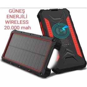Resim Enerjili Wireless Özellikli 20000 Mah Solar Powerbank - 2+1 Çıkışlı 