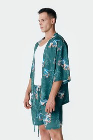 Resim Kaplan Desenli Yeşil Kimono Gömlek - Tek beden 