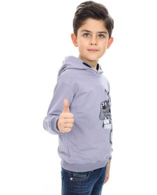 Resim Toontoy Kids Toontoy Erkek Çocuk Relax Fit Kapüşonlu Cepli Düşük Omuz Baskılı Sweatshirt - 2 İplik Koyu Gri 