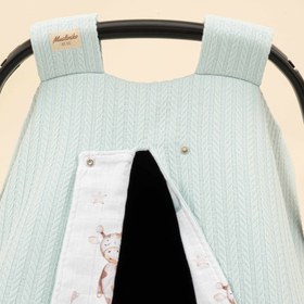 Resim Puset Örtüsü - Çift Taraflı - Dijital Baskı Muslin - Turkuaz Örgü - Sevimli Ayıcıklar 