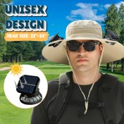 Resim Çift Güneş Fanlı Geniş Kenarlı Şapka, USB Şarj Edilebilir Solar Bucket Şapka - Erkek ve Kadınlar İçin, Dahili Fan, 6-9 Saat Pil Ömrü, Yüksek Rüzgar Gücü 800mAh. Açık Hava Sporları, Doğa Yürüyüşü, Bahçe İşleri, Plaj, Balıkçılık için Uygun 