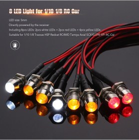 Resim Jeehugo 1/10 Ve 1/8 Rc Araçlar İçin 8 Led Fener Seti - 2 Beyaz, 2 Kırmızı, 4 Sarı Işıklı Plastik Ve Metal Malzeme 