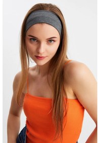 Resim Kadın %100 Pamuklu Penye, Kaymaz, Terletmez, Ultra Hafif, Spor Saç Bandı Bandana - Tek Ebat / Füme Füme 