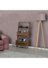 Resim Pasifichome Low Oyuncak Montessori Raflı Kitaplık&Oyuncak Dolabı Ceviz 