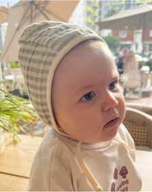 Resim runbaby Çift Kat Müslin Çift Taraflı Bebek Bonnet Şapka (3-9 AY) - Yeşil Çizgili 
