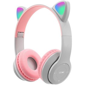 Resim Torima P47m Gri Sevimli Renkli Kedi Kulak Bluetooth Kulaklık 