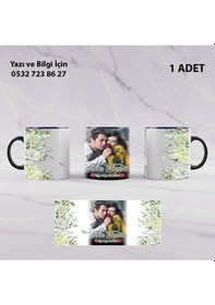 Resim Kişiye Özel İsimli Yaprak Desenli Fotoğraflı Öğretmene -arkadaşa Hediyelik Renkli Kupa Bardak Siyah 