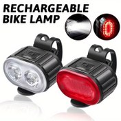 Resim 2 Adet LED Çok Fonksiyonlu USB Şarj Edilebilir Bisiklet Ön ve Arka Lamba Seti, Taşınabilir Mini Eller Serbest El Feneri ile Kırmızı Yanıp Sönen Uyarı Işığı, ABS Malzeme Bisiklet Aydınlatması 