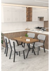 Resim Gnr 70x110cm Sabit Atlantik Mutfak Masası Takımı, Yemek Masası, 4 Modern Gri Sandalye Gri 