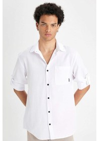 Resim DeFacto Regular Fit Basic Düz Pamuk Karışımlı Uzun Kollu Gömlek D4183AX24AUWT36 