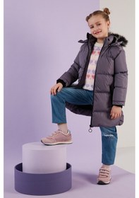 Resim Lela Peluş Astarlı Yakası Suni Kürklü Çıkarılabilir Kapüşonlu Kışlık Kız Çocuk Mont 5760072 Lila 