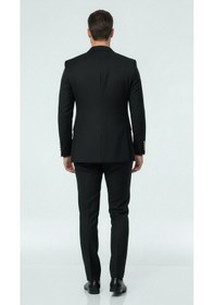 Resim Erkek Kruvaze Gold Düğmeli Dokulu Likralı Kumaş Blazer Ceket Modern Kesim Şık Tasarım Siyah 