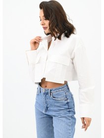 Resim Koza Butik Kadın Crop Cep Detaylı Gömlek 1672-24 001 
