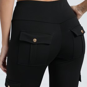 Resim Kadın Trendy Kahverengi Spor Taytı Çoklu Cep ile - Esnek, Uzun Boyutlu Fitness Yoga Pantolonu Bahar/Yaz, Sonbahar, Sonbahar Egzersiz Ekipmanları|Trendy Fitness Giyim|Esnek Malzeme 