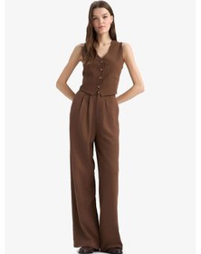 Resim DeFacto Wide Leg Fermuarlı Normal Bel Standart Boy Geniş Paça Keten Karışımlı Palazzo Pantolon E6210AX25SPBN254 