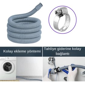 Resim Banyolove Çamaşır Bulaşık Makinesi Pis Su Giriş Hortumu, Körüklü Tahliye Hortumu, 3 Mt (Kelepçesi Dahildir) 