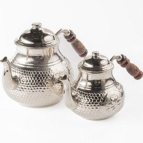 Resim Dmt Gaziantep Bakır Çaydanlık Takımı Ağır El Kabartmalı Alt:14,5cm Üst:10,5cm Toplam:2,6 Lt 