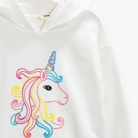 Resim Koton Pamuklu Unicorn Baskılı Kapüşonlu Uzun Kollu Sweatshirt Kırık Beyaz 1ykg17537ak Ekru 