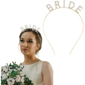 Resim Altın Gold Renk Bekarlığa Veda Kristal Taş Bride Tacı Ithal 