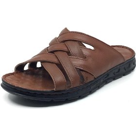 Resim Taşpınar İçi Dışı %100 Deri Ortopedik Erkek Yazlık Rahat Terlik Sandalet 40-45 Taba 