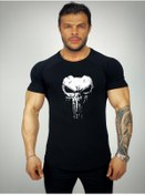 Resim Black İstanbul Punisher Mask Baskılı Fitness Tshirt 