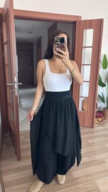 Resim %100 ipek önü kapaklı siyah şalvar pantolon - Standart 