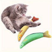 Resim Etkileşimli Squeaky Kedi Oyuncağı - Tüm Irklar İçin Çizgili Balık Tasarımı, Dayanıklı Polyester Malzeme 