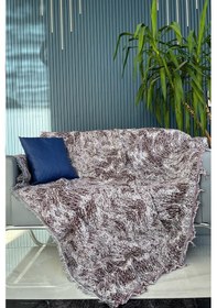 Resim Saçaklı Lüks Koltuk Örtüsü 170x220 Cm Bordo Bordo 