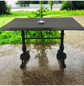 Resim Cafe Masa Köknar Kütük Masa Aslan Ayak Ceviz - Siyah 