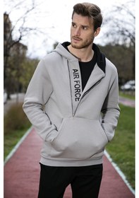 Resim Buratti Kanguru Cepli Fermuarlı Kapüşon Yaka Slim Fit Erkek Sweat 575707 Açık Gri 