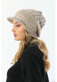 Resim Siperli Çift Kat Taş Triko Örme Bere Taş 