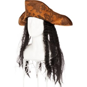 Resim Siyah Saçlı Kaptan Korsan Şapkası 