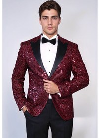 Resim Pul Desenli Bordo Damatlık Ceket - Wessi Burgundy 