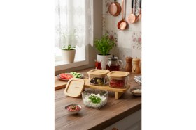 Resim Bernardo Lunaya 3'lü Bambu Standlı Kahvaltılık Orta Boy 