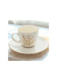 Resim Altın Hayat Ağacı Desenli Klasik 2 Kişilik Porselen Kahve Fincan Takımı Altın 