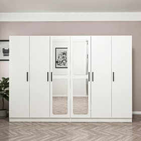 Resim Minar Kale 6 Kapak Aynalı 4 Çekmece Zincir Dolap - Beyaz 210 cm 