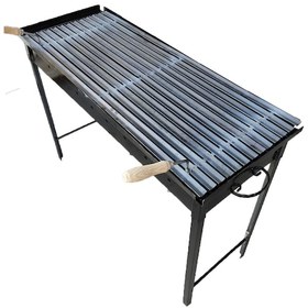 Resim 8 Kişilik 40x100cm Kömürlü Demir Mangal Barbekü, Oluklu Izgara 