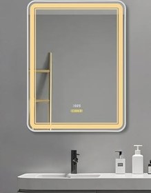 Resim Akıllı Ayna Buhar Tutmayan Hareket Sensörlü 3 Renk Ledli Beyaz Çerçeveli Banyo Lavabo Aynası 60x80 