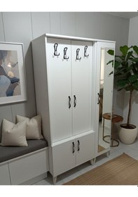 Resim Zerkaconcept Belin 3 Kapaklı Portmanto Vestiyer Ayakkabılık Dolap Byz - M4 Beyaz 