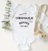 Resim BabyLimon Unisex Bebek Beyaz Yaramazlık Uzun Kollu Pamuklu Çıtçıtlı Body 