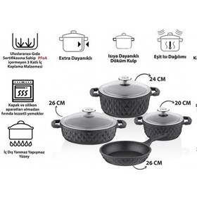 Resim Taç Carabella Döküm 7 Parça Tencere Seti Siyah 3817 