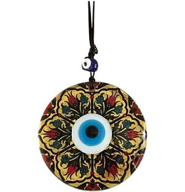 Resim Lale Desenli Altın Varaklı Nazar Boncuklu Füzyon Cam Duvar Dekoru 