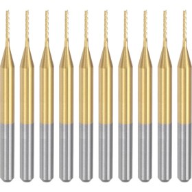 Resim CelestialCo 10 Adet Titanyum Ceket Karbür Uç Fabrikası Gravür Freze Kesici Cnc Yönlendirici Bitleri Pcb Makinesi Için, 1/8 Inç Şaft 0.8mm (Yurt Dışından) 