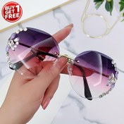 Resim Günlük kullanım için parlak taşlı, çerçevesiz kenar kesimli bayan moda gözlükleri - 2 adet 